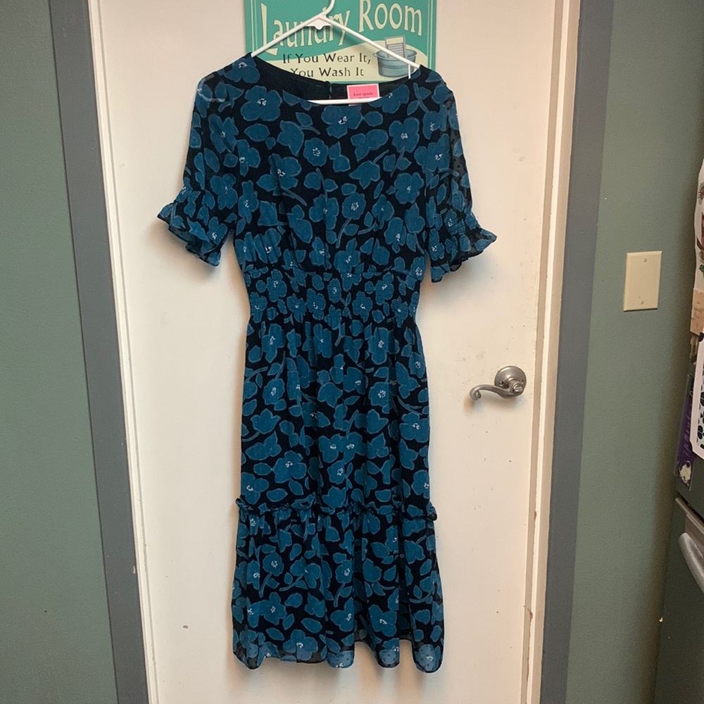 Kate Spade whimsical floral puff sleeve blaire midi dress